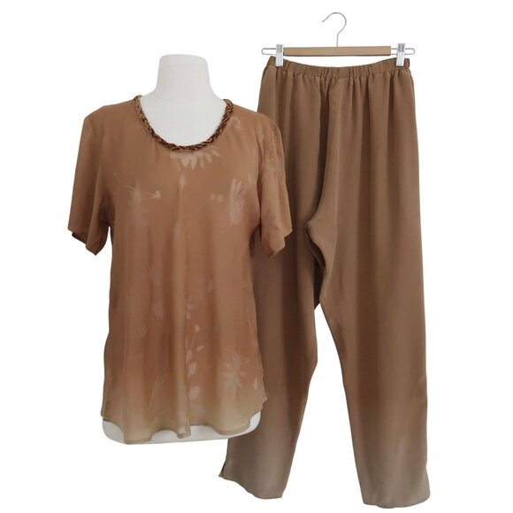 URU Ombre silk top & pants 2 pc set sz 1 S 2 M